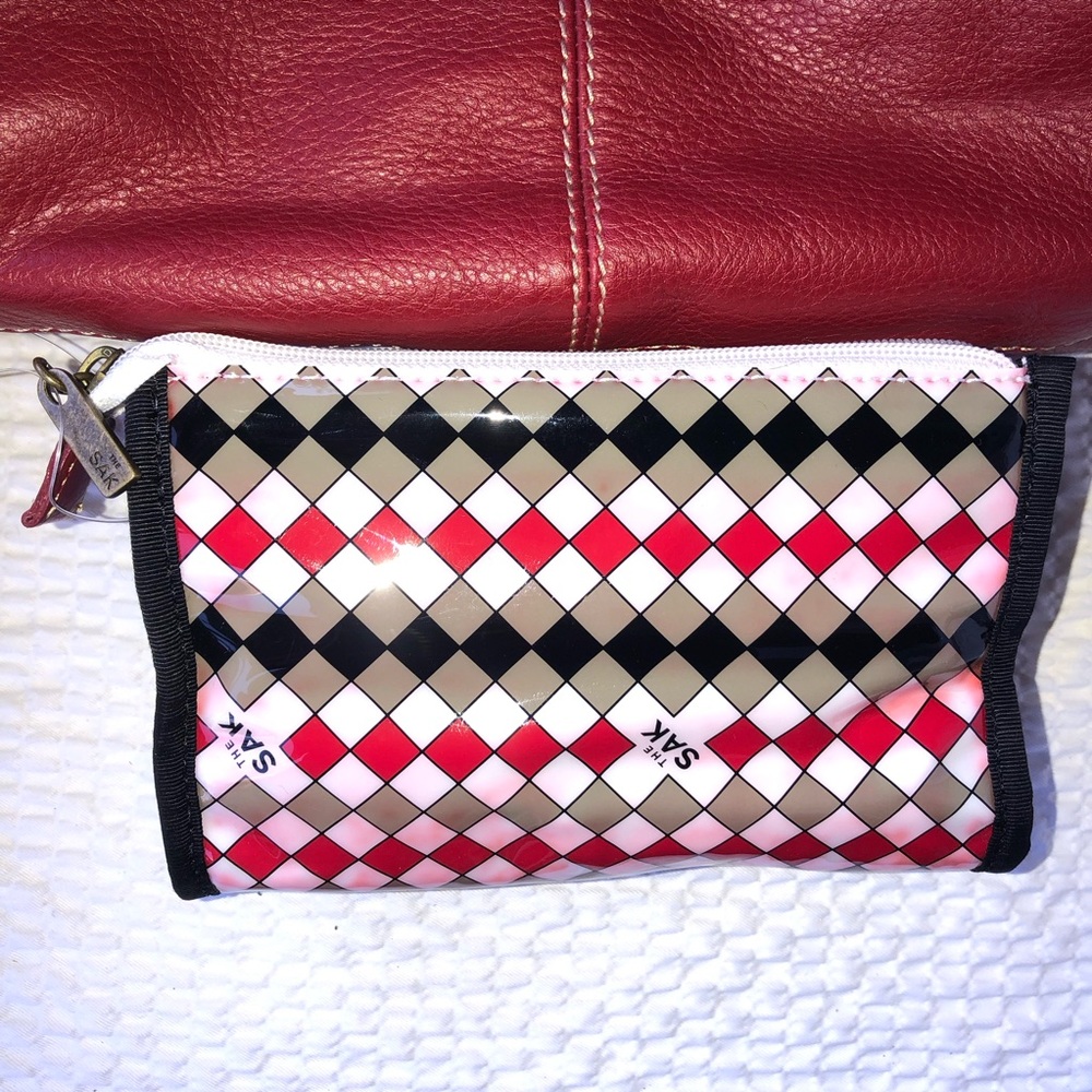 The Sak N.W. T. Studded Leather Hobo Bag With Cosmetic Case.Color Red Topstitch - Picture 4 of 8